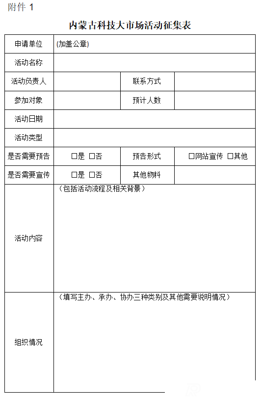 内蒙古科技大市场关于征集科技成果转移转化项目和活动的通知